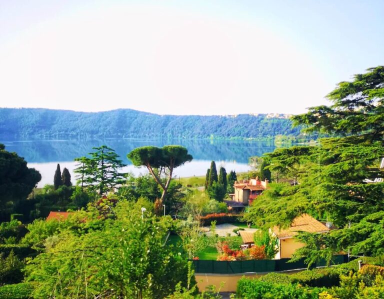 View of the lush green countryside near the town of Marino in the Castelli Romani region Italy