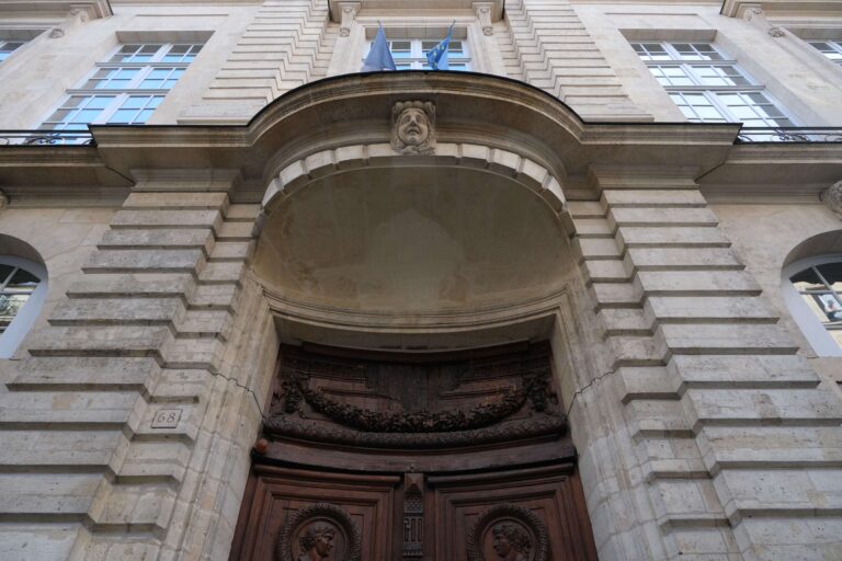 An aristocratic coat of arms carved off during the Revolution at the Hotel de Beauvais