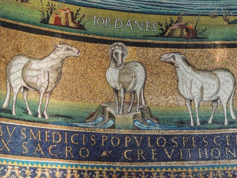 6th century Golden Mosaic in the Church of Santi Cosma e Damiano showing sheep