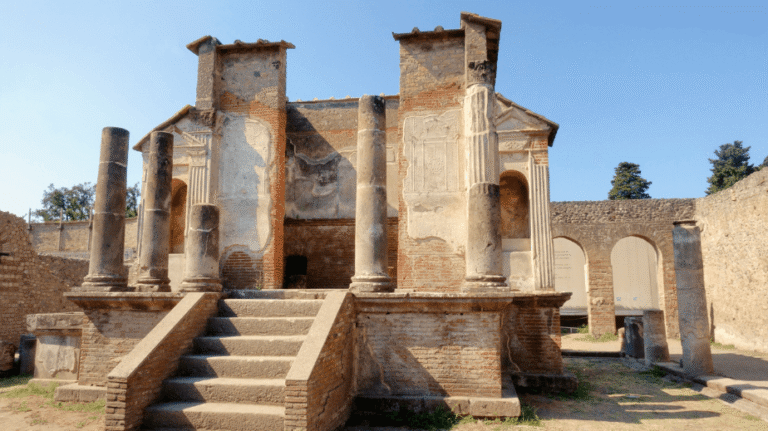 Temple of Isis in Pompeii showing a frontal staircase leading up to the cella of the temple
